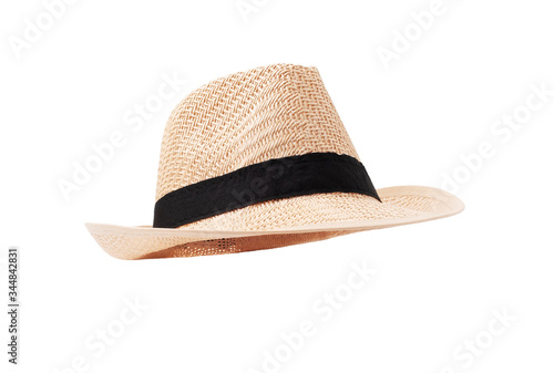 Vintage straw hat for women fashion on summer isolated on withe background with clipping path photo