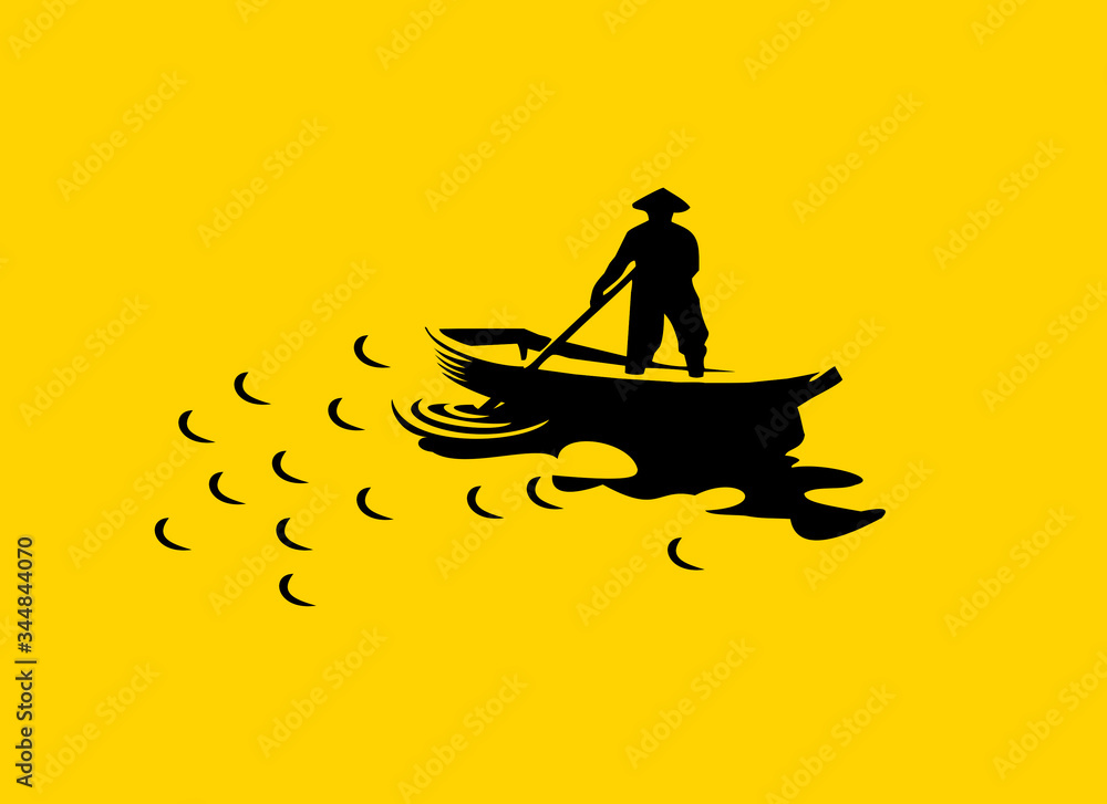 man sailing boat in yellow background stock photos, clipart