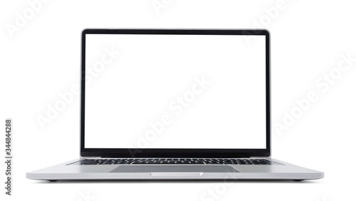 Laptop with a blank screen or mockup computer for apply screen display on web and app isolated on white background with clipping path outside the body and inside monitor