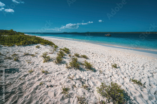 lonely paradise beach with turquoise water and white sand, Klein Bonaire, Caribbean