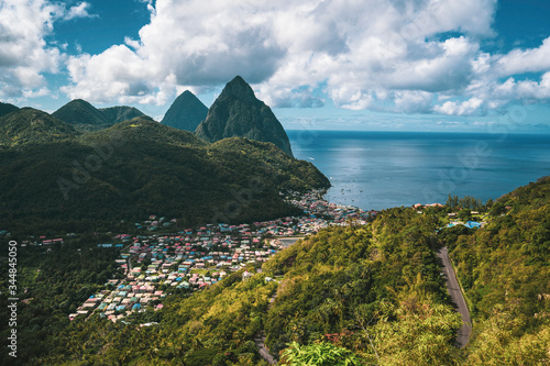 view of the sea and mountains gros & petit Piton, St. Lucia