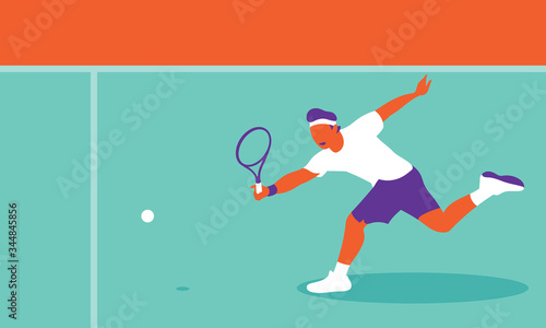 Young man playing tennis on court