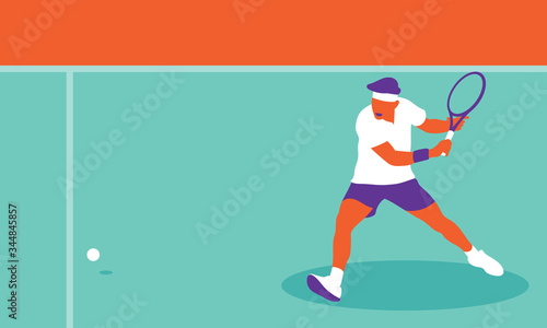 Young man playing tennis on court