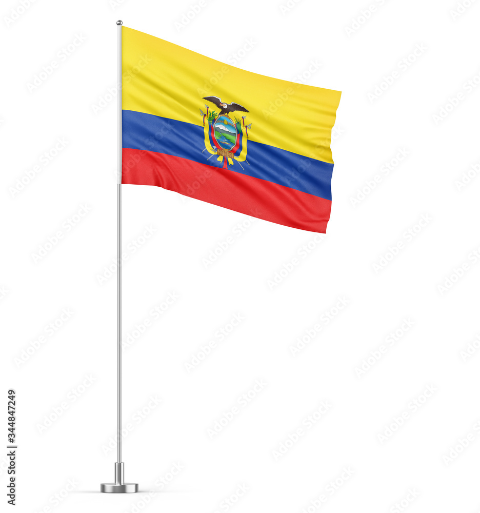 Fototapeta premium Ecuador flag on a flagpole white background 3D illustration