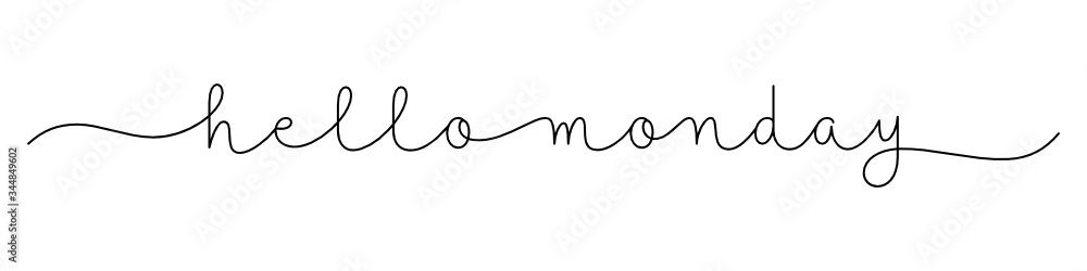 HELLO MONDAY black vector monoline calligraphy banner with swashes HELLO MONDAY black vector monoline calligraphy banner with swashes