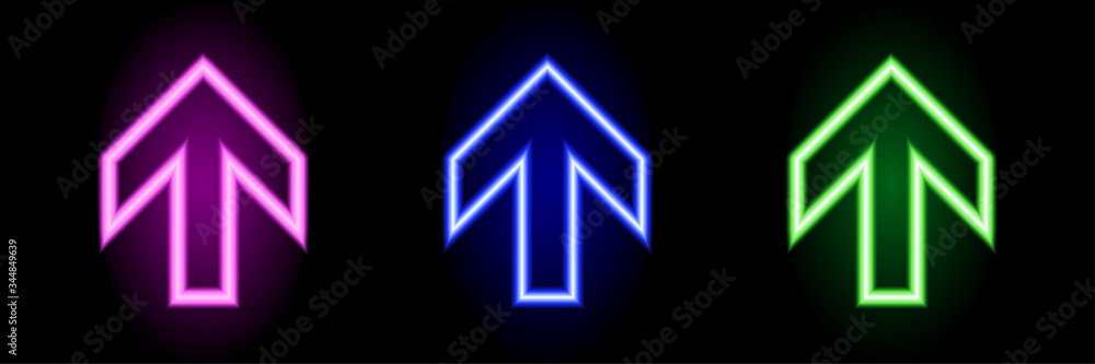 Set of neon up arrows. Luminous elements for your design. Pink, blue and green arrows Set of neon up arrows. Luminous elements for your design. Pink, blue and green arrows