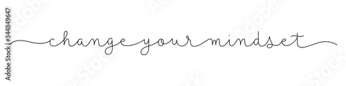 CHANGE YOUR MINDSET black vector monoline calligraphy banner with swashes