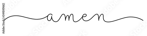 AMEN black vector monoline calligraphy banner with swashes