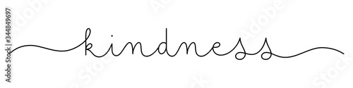KINDNESS black vector monoline calligraphy banner with swashes