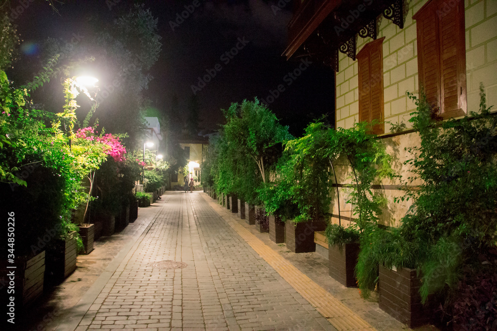 Fototapeta premium Street of old town Kaleici, Antalya Turkey at night time