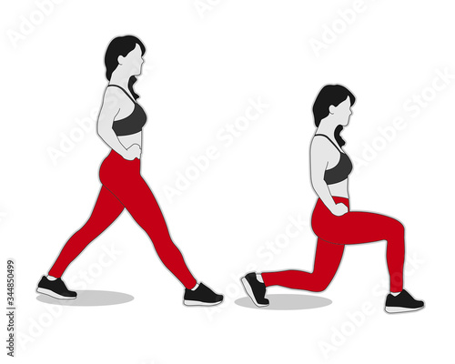 lunge squat exercise silhouette icon vector set