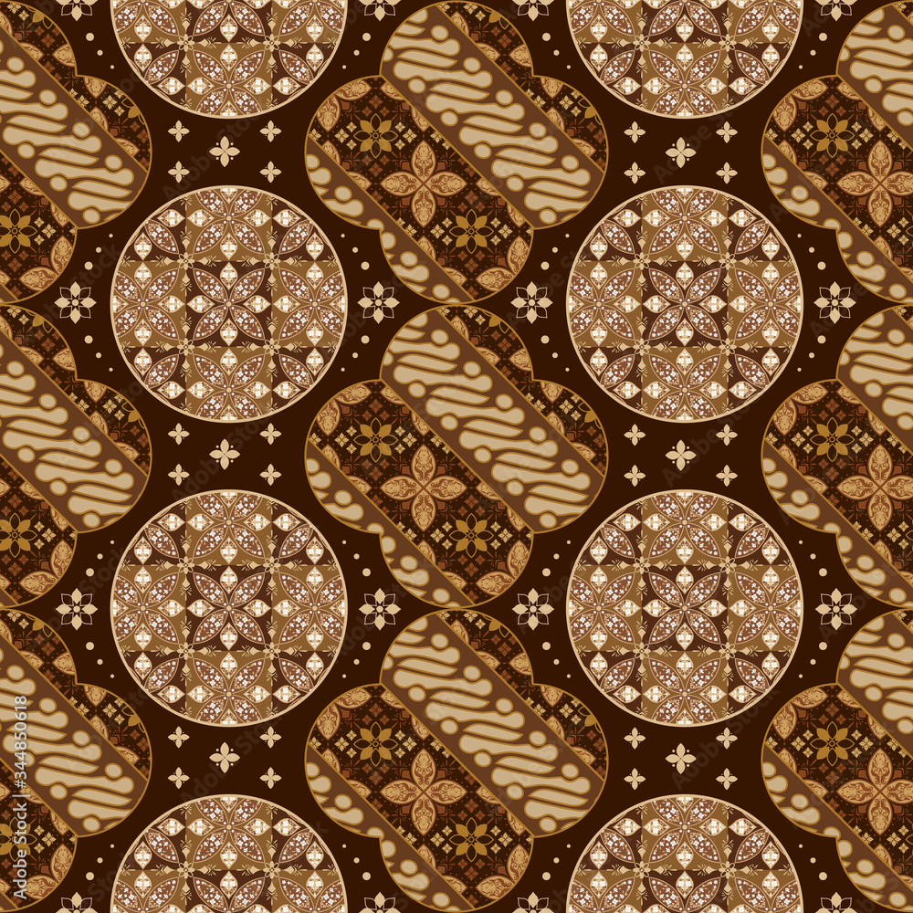 Art work of Javanese batik with beautiful motif and seamless dark brown color