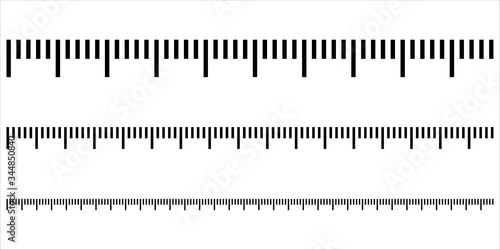 Measuring scale, marking for ruler, length measurement scale chart, thermometer scale, marks for tape measure. Vector illustration