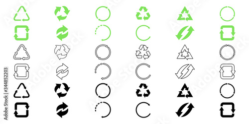 Recycling and rotation arrow icon pack. Flat design web elements for website, app for infographics materials. Eco vector illustration.