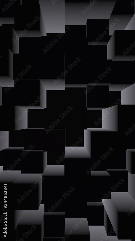 Abstract dark elegant cube geometric background. Chaotically advanced rectangular bars. 3D Rendering, 3D illustration Abstract dark elegant cube geometric background. Chaotically advanced rectangular bars. 3D Rendering, 3D illustration