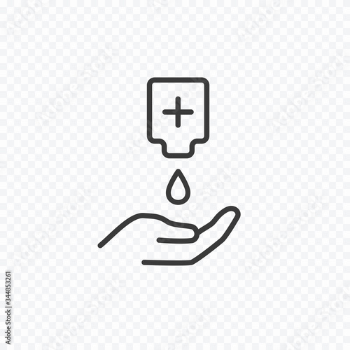 Icon of hygiene procedure, disease prevention. Vector sanitizer and antiseptic alcohol gel symbol. Healthcare wash hands with soap, antibacterial sign