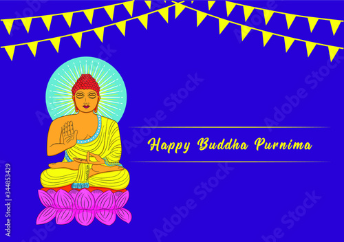 illustration of Buddha Purnima "Lord Buddha in meditation".Happy Buddha Purnima Vesak,Buddhist festival- Vector