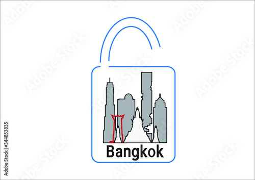 Concepts of reopening bangkok thailand after lockdown the country for prevention coronavirus pandemic outbreak. Illustration of bangkok flag and unlock key