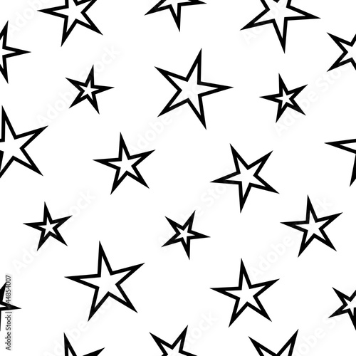 Seamless cute pattern with black stars on white background. Vector illustration.