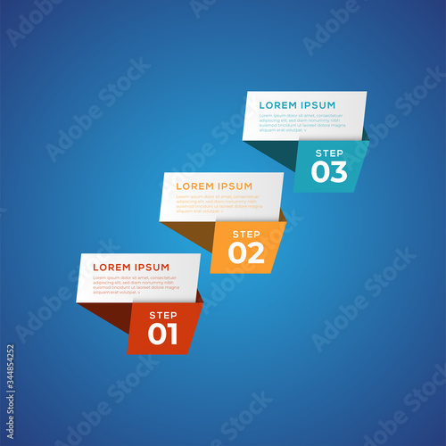 Simple infographic with 3 elements. Can be used for workflow layout, diagram, annual report, web design, flow chart and presentation. 3 options, parts, steps, processes in origami and flat style