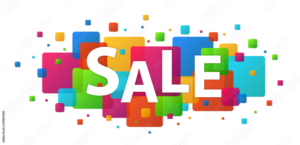 Sale concept. Modern colored squares glitter abstract isolated on white. Colorful particles pattern concept. Background design for presentation, poster, flyer, cover, brochure, banner Sale concept. Modern colored squares glitter abstract isolated on white. Colorful particles pattern concept. Background design for presentation, poster, flyer, cover, brochure, banner