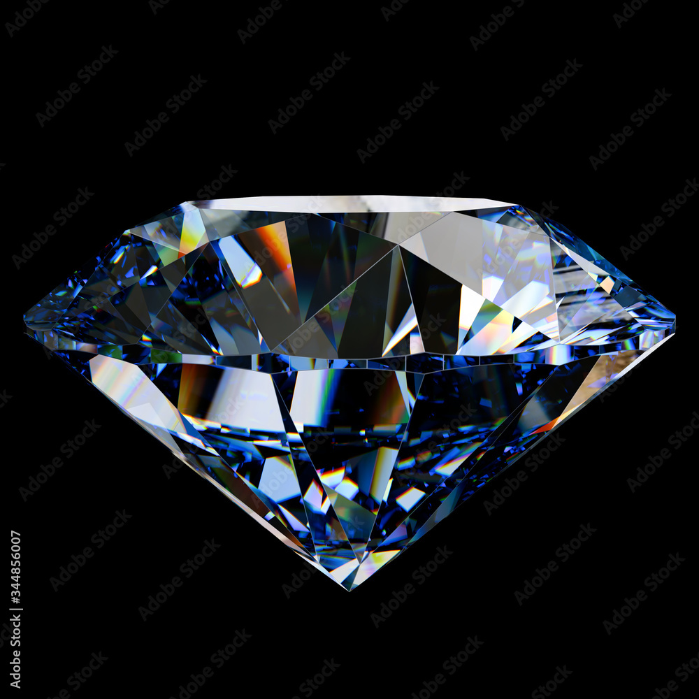 Round brilliant cut diamond closeup side view isolated on black background Round brilliant cut diamond closeup side view isolated on black background