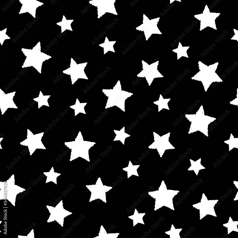 Seamless abstract pattern with white hand drawn shabby stars on black background. Seamless abstract pattern with white hand drawn shabby stars on black background.