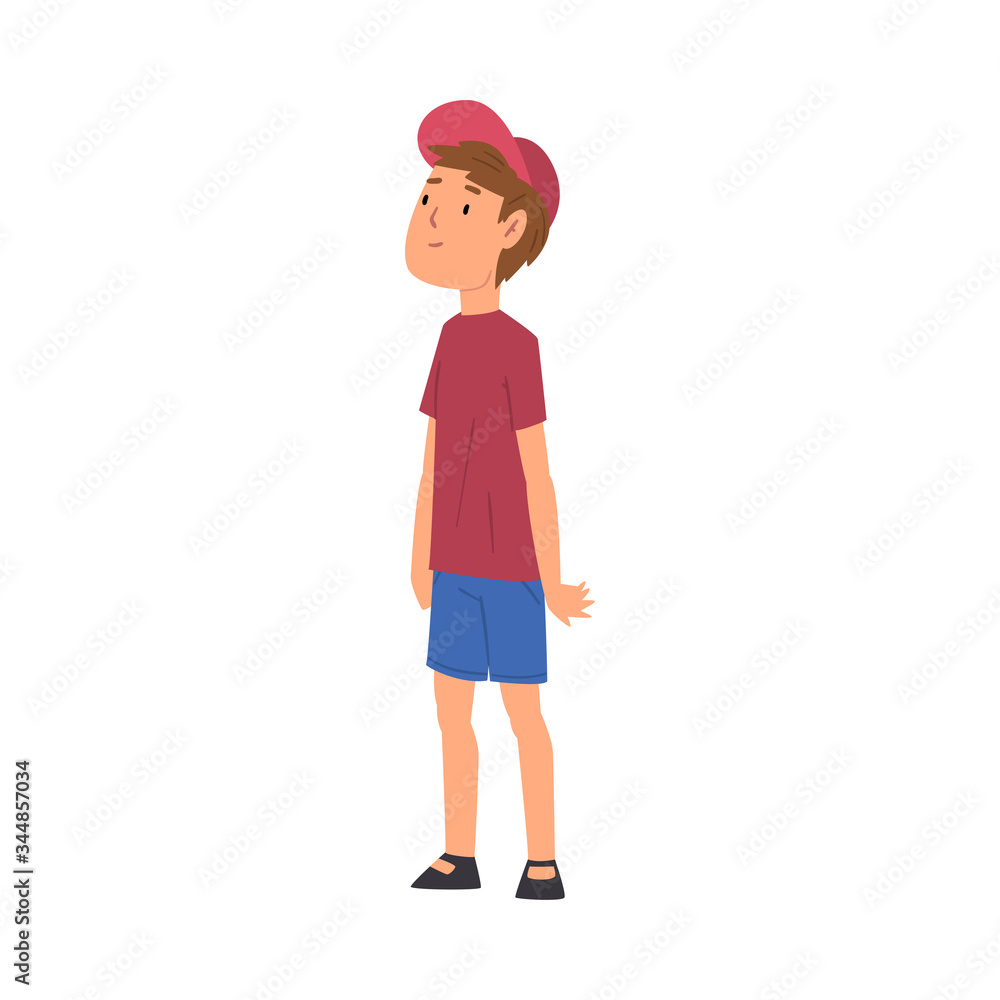 Cute Boy, Kid Travelling and Sightseeing on Vacation Vector Illustration