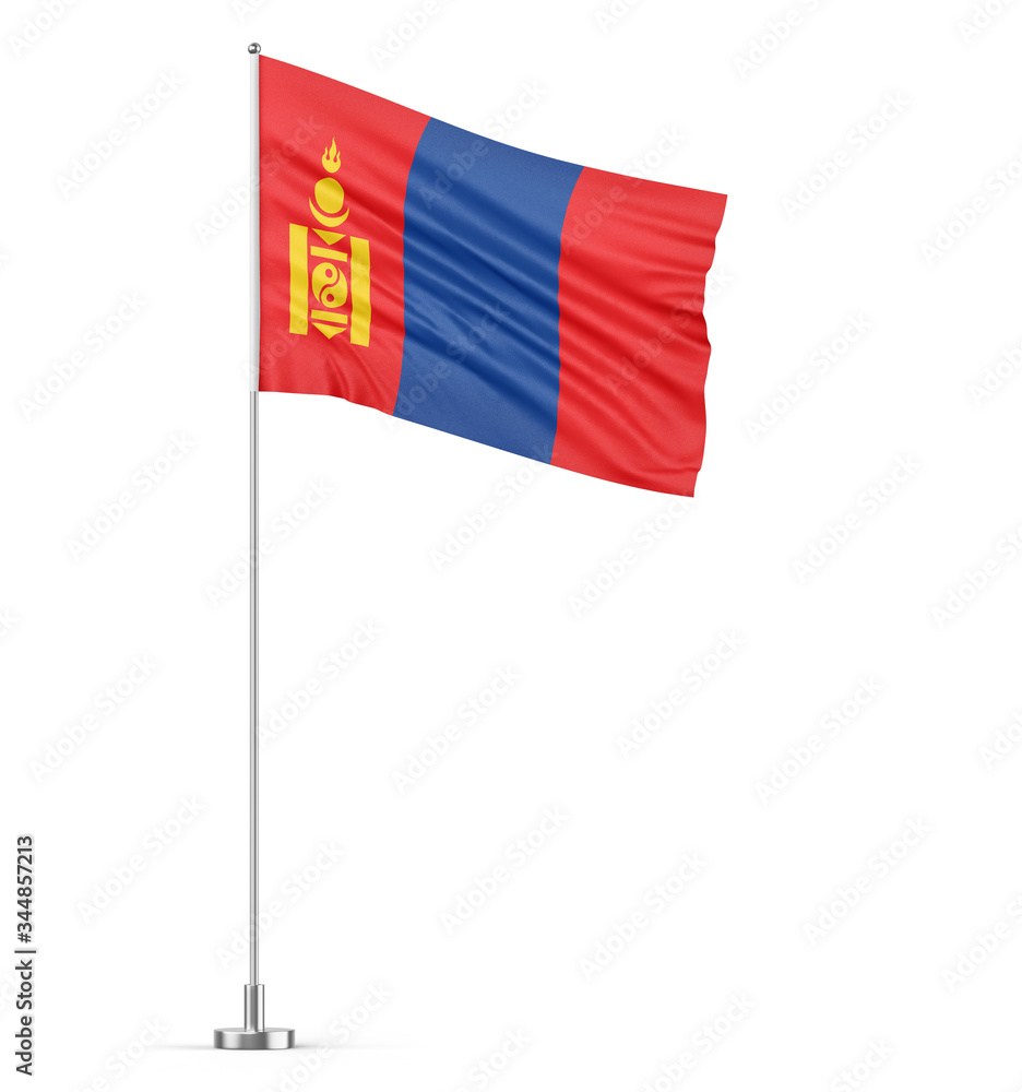 Mongolia flag on a flagpole white background 3D illustration Mongolia flag on a flagpole white background 3D illustration