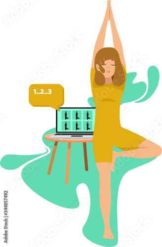 Woman is teaching yoga via online illustration