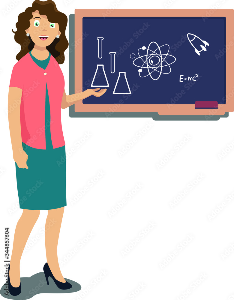 A Woman teacher teaching science using blackboard for explaination illustration A Woman teacher teaching science using blackboard for explaination illustration