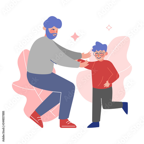 Father and His Son, Parent and His Child Spending Good Time Together Vector Illustration