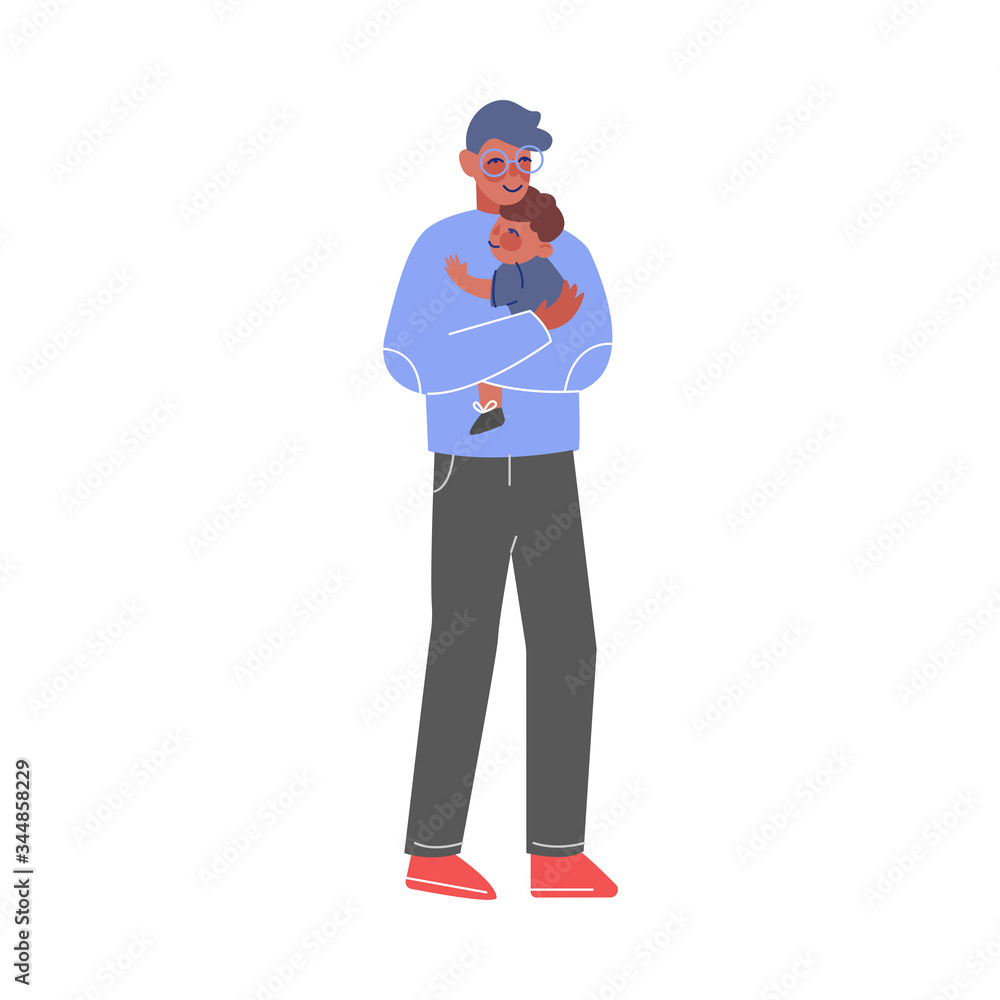 Father Holding His Toddler Son on His Hands, Parent and His Baby Having Good Time Together Vector Illustration