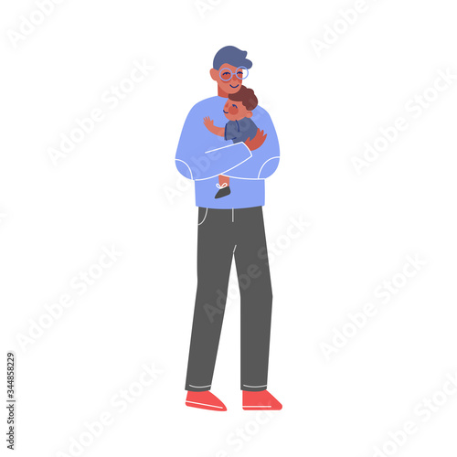 Father Holding His Toddler Son on His Hands, Parent and His Baby Having Good Time Together Vector Illustration