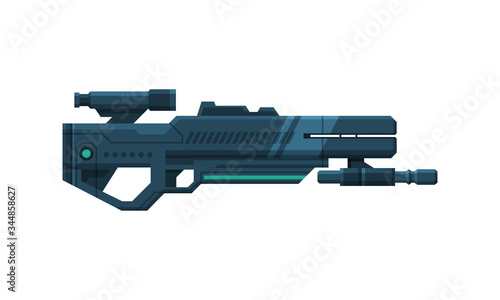 Futuristic Space Gun Blaster, Black Fantastic Handgun, Raygun of Alien Vector Illustration