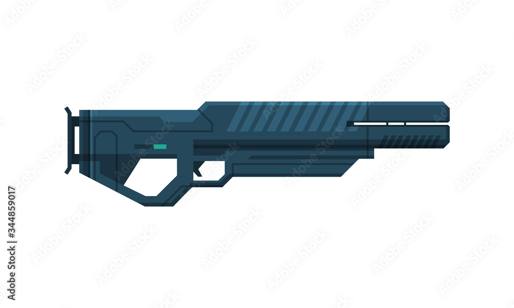 Futuristic Space Gun Blaster, Black Fantastic Handgun, Alien Weapon Vector Illustration