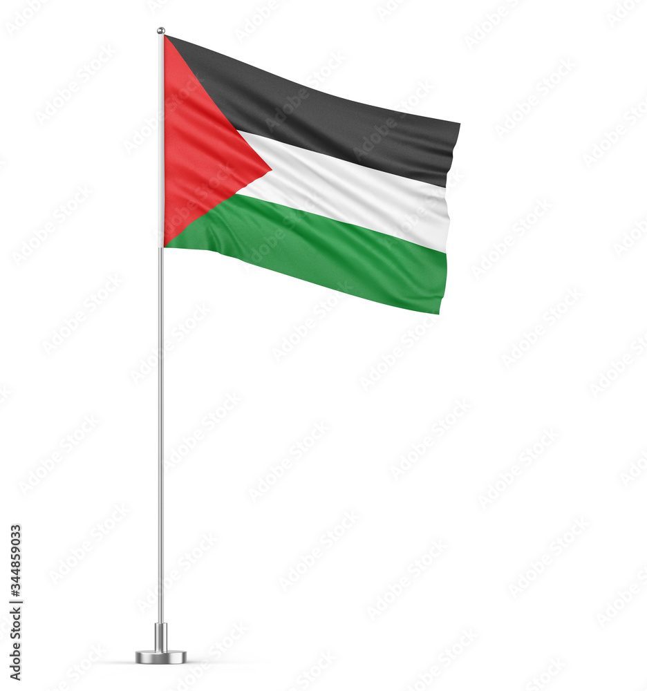 Palestine flag on a flagpole white background 3D illustration Palestine flag on a flagpole white background 3D illustration
