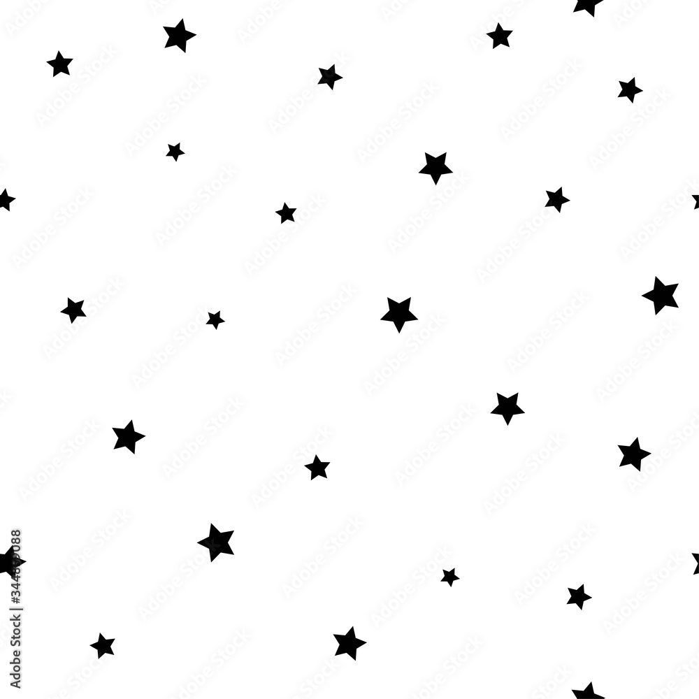 Naklejka premium Seamless abstract pattern with little sharp black stars on white background. Vector illustration.