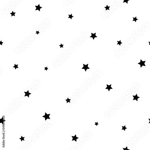 Seamless abstract pattern with little sharp black stars on white background. Vector illustration. © Ne Mariya