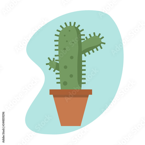 One green cactus tree is in a In clay pots.Flat design.Illustration.