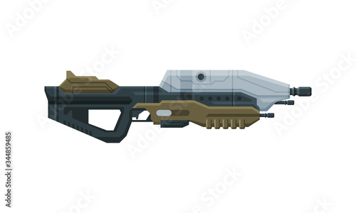 Futuristic Space Gun Blaster, Laser Handgun, Alien Weapon, Childish Pistol Vector Illustration