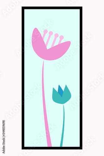 Beautiful colorful flowers in the frame on a white background.For interior decoration.Vector Illustration.