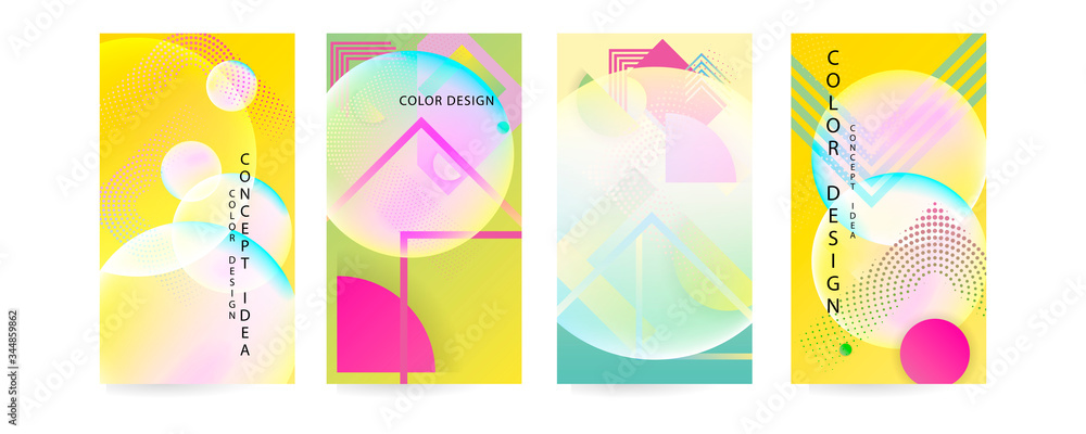 Set of minimal layout collection posters with shape lines and dots vibrant colors summer mood design for social media text