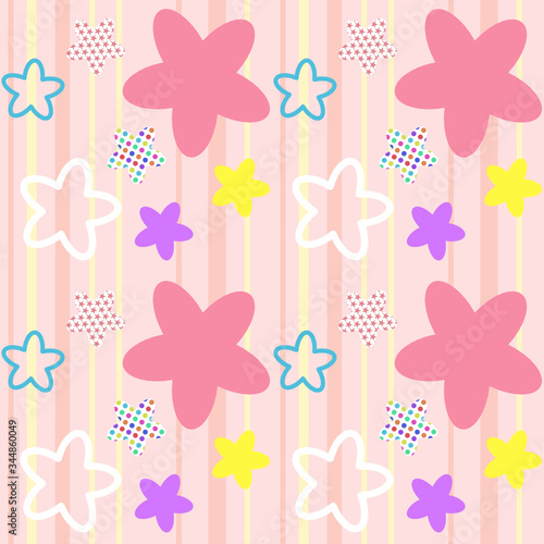 Star pattern on pink background with horizontal stripes.Used for fabric patterns. It can be used as various patterns.Vector Illustration.