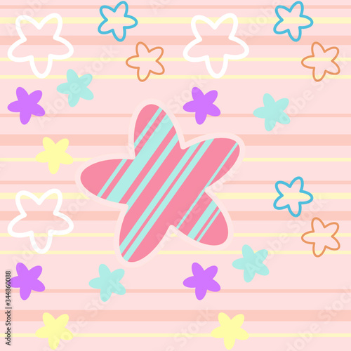 Star pattern on pink background with horizontal stripes.Used for fabric patterns. It can be used as various patterns.Vector Illustration.