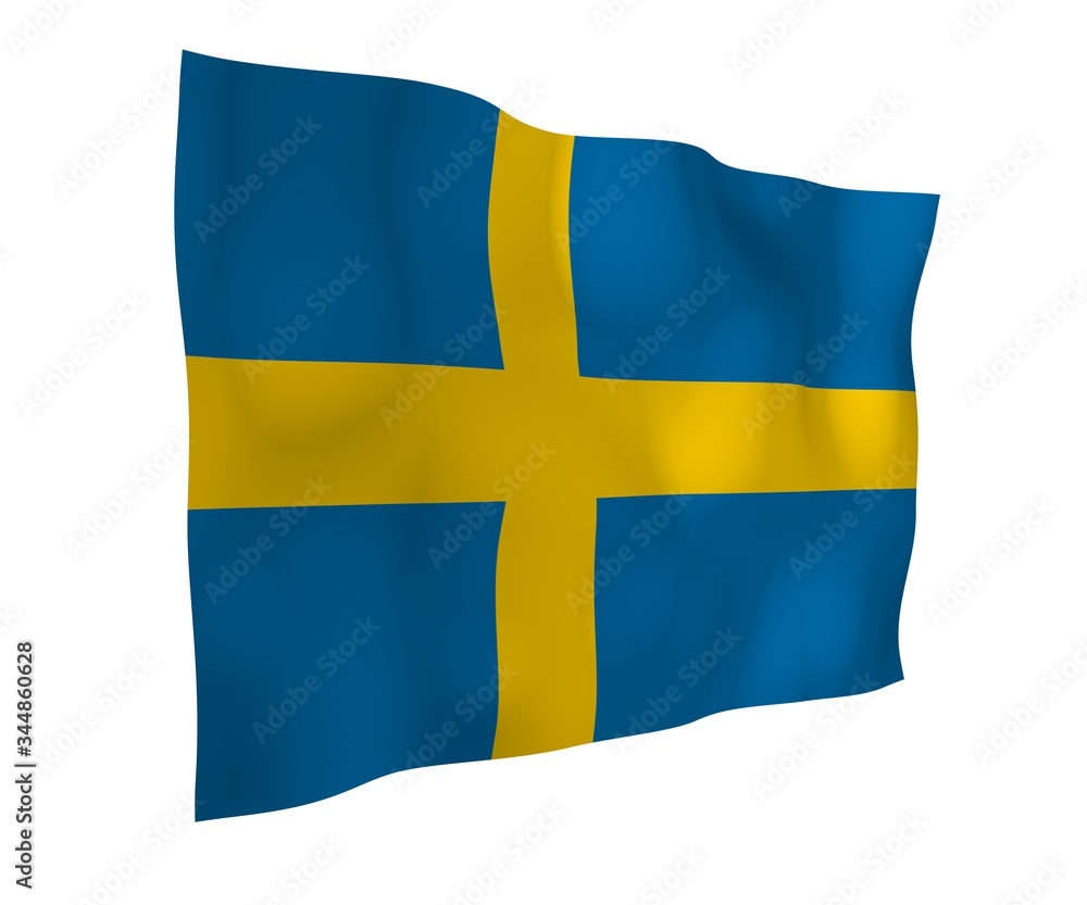 The flag of Sweden. Official state symbol of the Kingdom of Sweden. A blue field with a yellow Scandinavian cross that extends to the edges of the flag. 3d illustration The flag of Sweden. Official state symbol of the Kingdom of Sweden. A blue field with a yellow Scandinavian cross that extends to the edges of the flag. 3d illustration