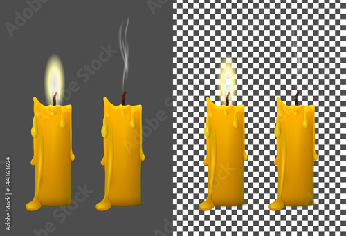 Realistic image of a burning candle with wax drips