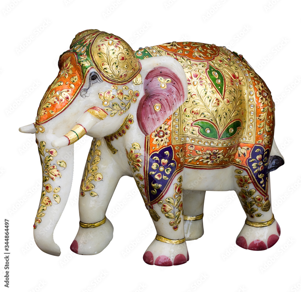 Obraz premium Hand painted elephant, marble sculpture , handicraft, Rajasthan, India