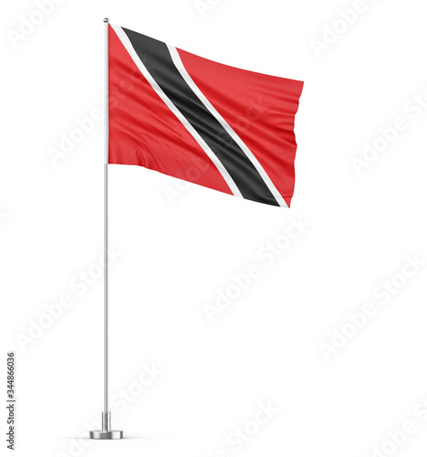 Trinidad and Tobago flag on a flagpole white background 3D illustration