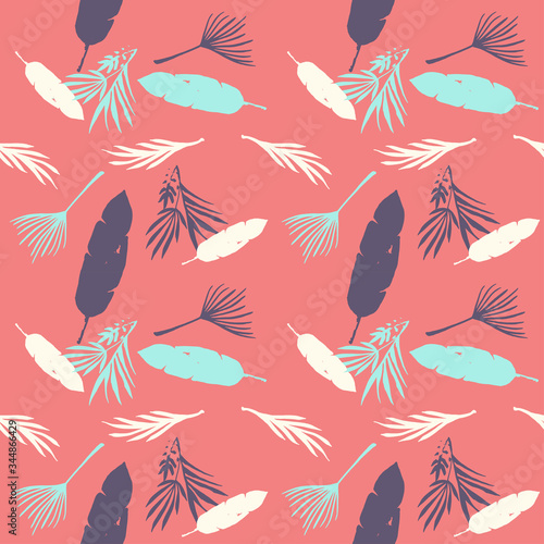 Hipster Tropical Vector Seamless Pattern. Monstera Dandelion Banana Leaves Feather Tropical Seamless Pattern. 